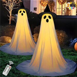2 Packs 47'' Halloween Decorations Outdoor Standing Ghost, Light Up